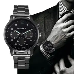 MIGEER # G2031 Сталь пояса мужские часы 1 шт. темно-зеленый секундомер цифровой шкалой нержавеющая сталь Кварц Повседневная наручные часы a70