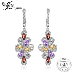 JewelryPalace Роскошные 2.9ct груша Многоцветный Натуральная Аметист гранат цитрин зеленый аметист длинные висячие серьги 925 пробы серебро