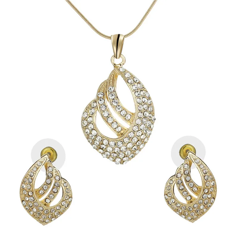 Femmes Bijoux turque Set cristal collier boucles doreilles ensembles Bijoux de Mariage en or