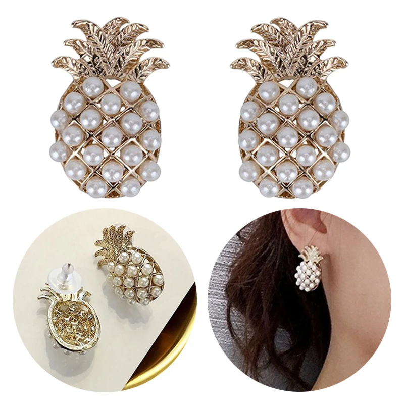 

Simple Fruit All-Match Pineapple Earrings Golden Pearl Shape Pineapple Earrings