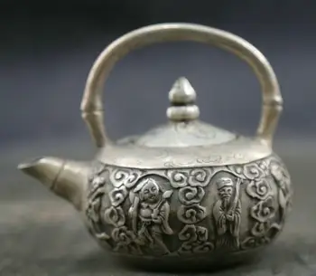 

3.9"Chinese Paktong Taoism Eight Immortals God Small Kettle Pot Teapot Teakettle