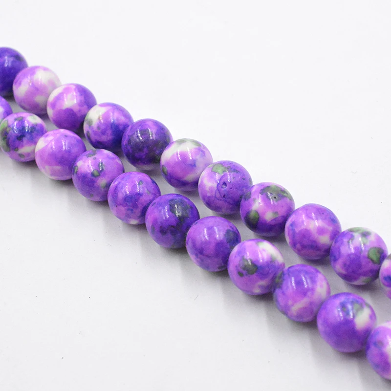 

4MM 6MM 8MM 10MM 12MM Natural Purple Dots Rainbow Stones Round Spacer Loose Beads for Necklace Bracelet Charms Jewelry Making