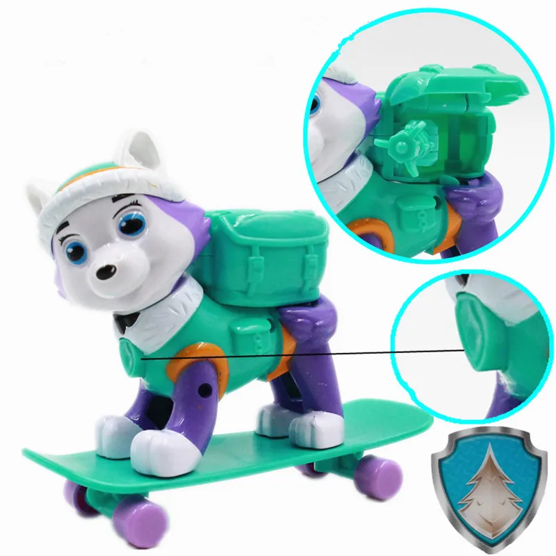 New Paw Patrol Everest Dog Skateboard Puppies Can Be Deformed Patrol Patrulla Canina PVC Doll Toys Action Figure Model Toys