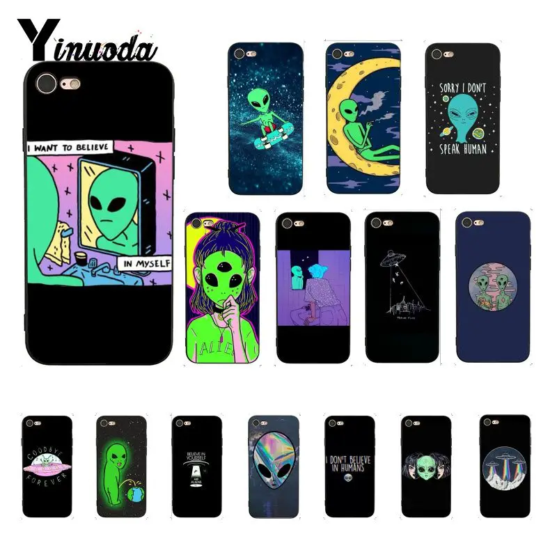 

Yinuoda Aesthetics Cute Cartoon alien space Soft Silicon black Phone Case for iPhone 8 7 6 6S Plus X XS MAX 5 5S SE XR 10 Cover