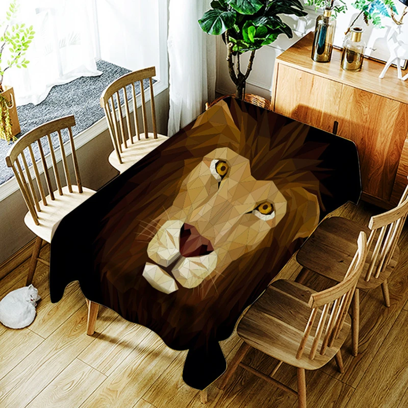 

3d Geometry Lion Tablecloth Creative Cartoon Cat Giraffe Pattern Polyester Comfortable Waterproof Table Cloth Cover for Children