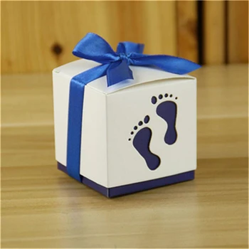 

50Pcs Baby Footprints Bombones Packaging Box Baby Shower Favors And Gifts Box Birthday Party Supplies Candy Box With Ribbon