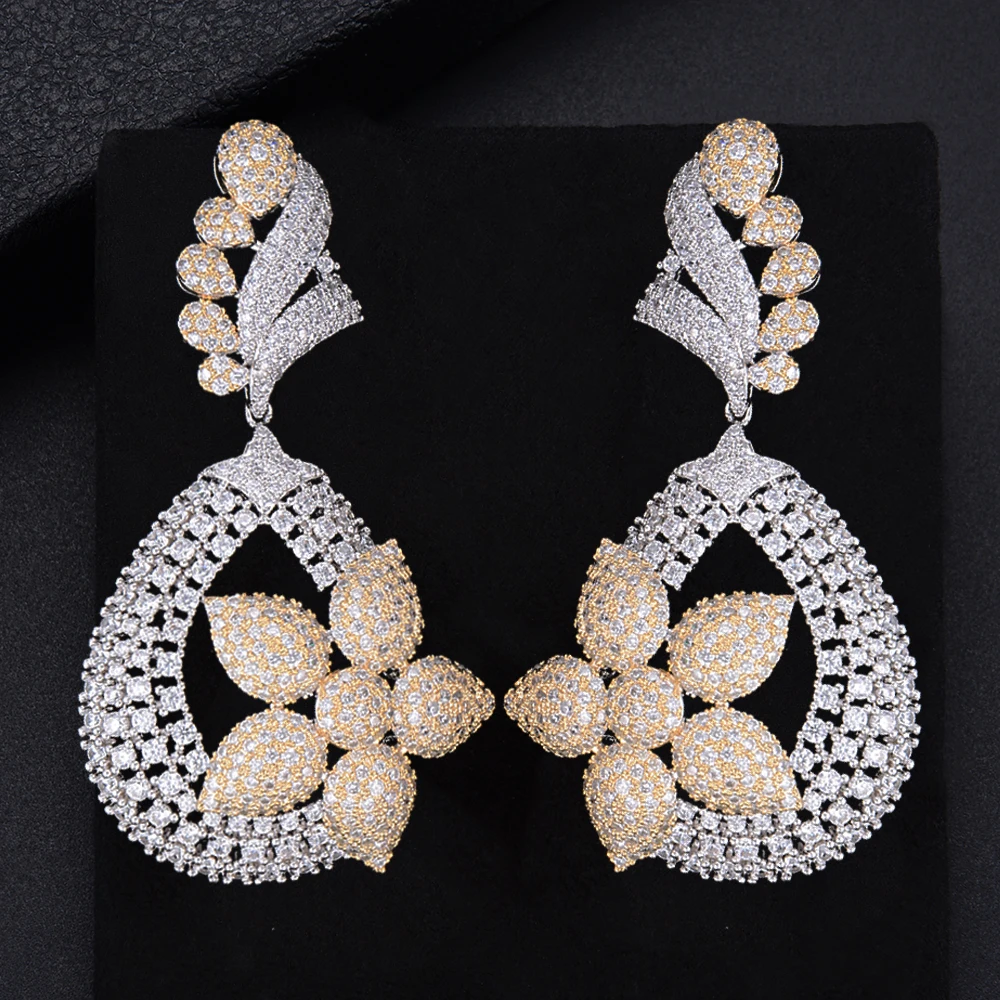 

missvikki Exclusive Customization Full CZ Earrings Flower Drop Pendant Earrings For Bridal Women Wedding Engagement Jewelry