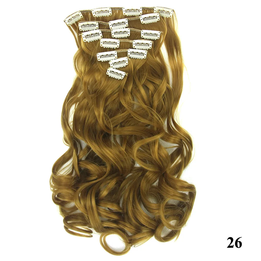 Gres вьющиеся температура волокно для женщин 24 дюймов 7 шт./компл. клип в полный голова Длинные Синтетические волосы для наращивания 15 цветов
