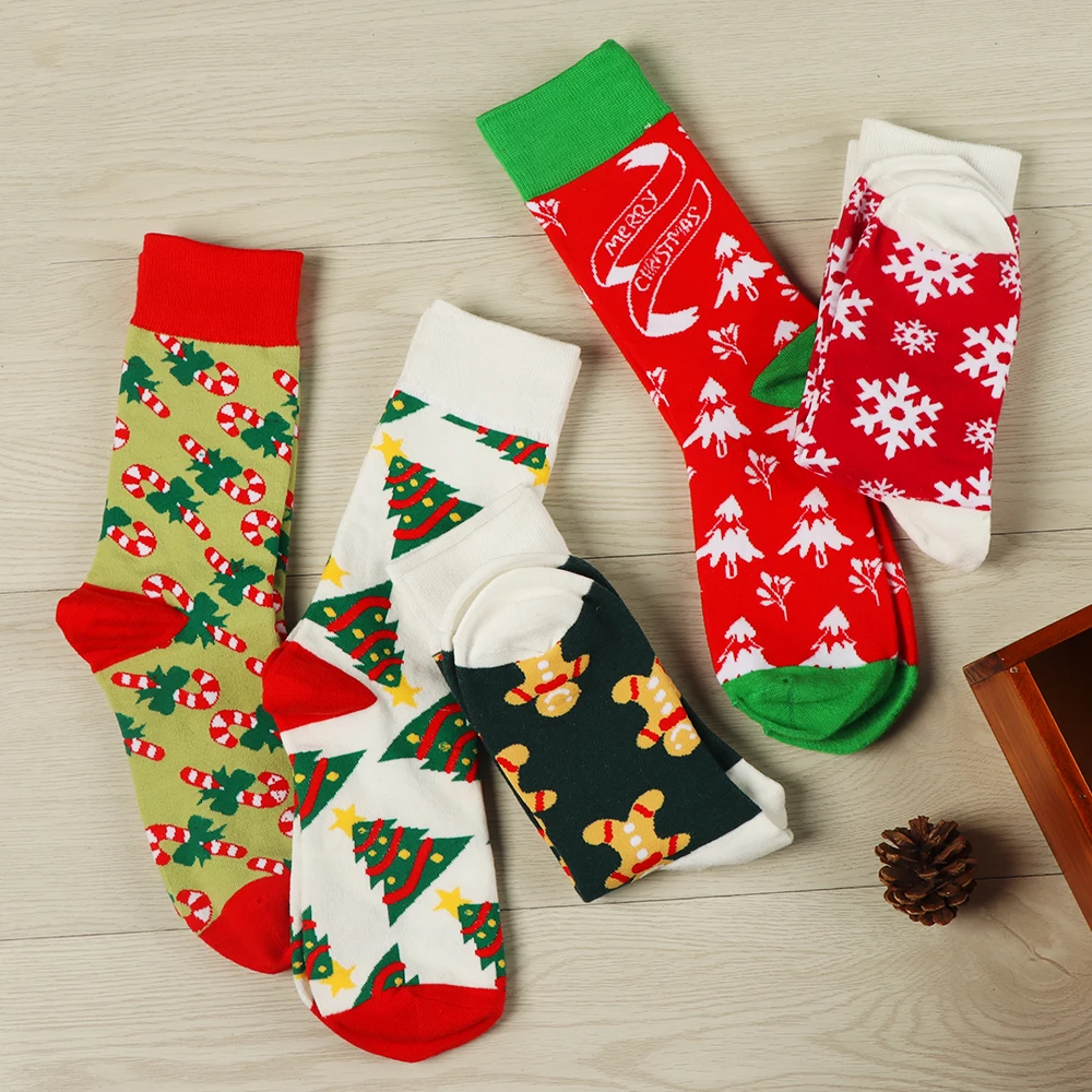 

Christmas Socks Women Cartoon Xmas Tree Snowman Funny Cute Winter Warm Socks Female Hosiery Cotton Square Foot Personality Socks