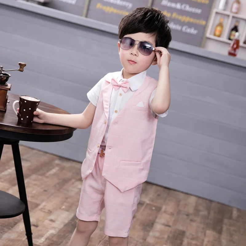 Костюм для маленьких мальчиков деловой пиджак г. Новые летние хлопковые костюмы для мальчиков Детский блейзер для свадебной вечеринки детская одежда в Корейском стиле - Цвет: Розовый