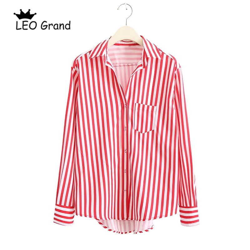 Leo Grand Для женщин Весна Blusas полосатый Повседневное негабаритных женские рубашки с