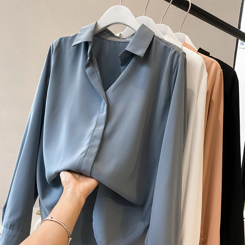 Comprar Blusas de moda de otoño para mujer 2019 ropa de mujer de talla grande sólida camisa suelta blusa de manga larga blusa femenina simple OL 1181 40
