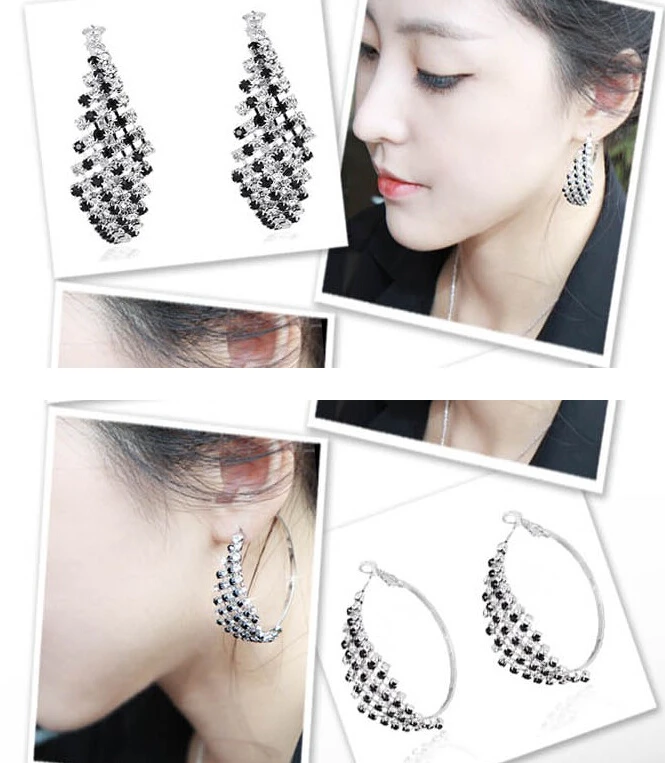 

OL Temperament Korean Exquisite Hollow Silver Full Rhinestone Drop Earring E2669