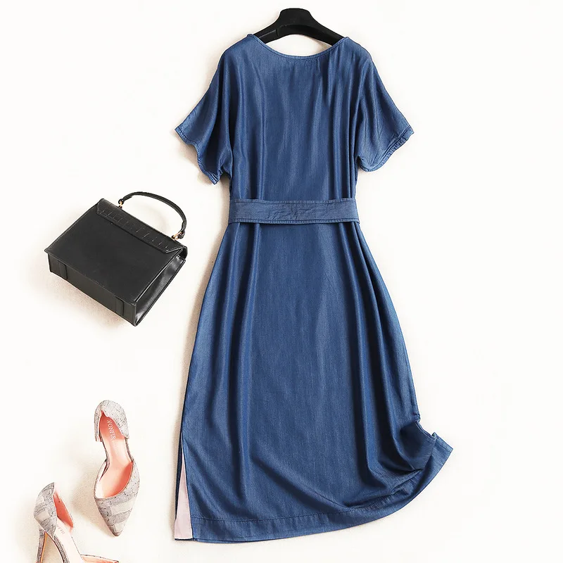 Shuchan New 2019 Fashion Summer Denim Dresses Women Short Sleeve Casual Straight Dresses Button Mid-calf Designer Clothing 10901 Shuchan New 2019 Fashion Summer Denim Dresses Women Short Sleeve Casual Straight Dresses Button Mid-calf Designer Clothing 10901
