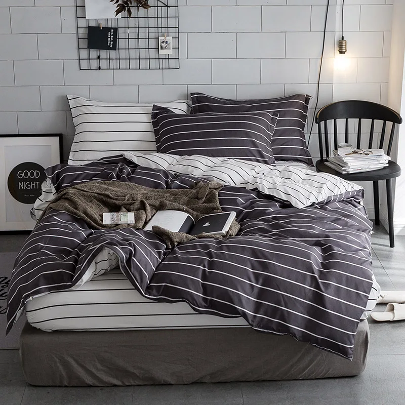 

Simple modern style White Pink Green Gray stripe bedding sets Duvet Cover Pillowcase Bed Sheet Bedroom Textile