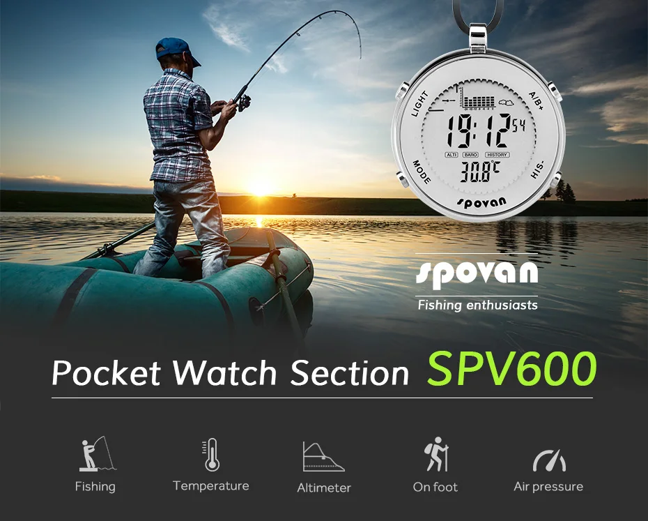 

Multifunctional electronic fishing pressure man pocket watch, height, temperature, weather record backlight waterproof watch