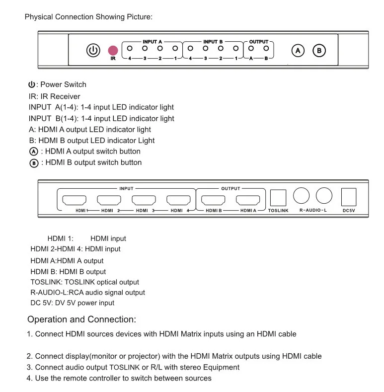 Full HD 4 K x 2 K HDMI матричный коммутатор 4x2 сплиттер hd-матрица с ИК-пультом дистанционного Управление поддерживает HDMI 1080 P V1.4/3D/4 K с аудио