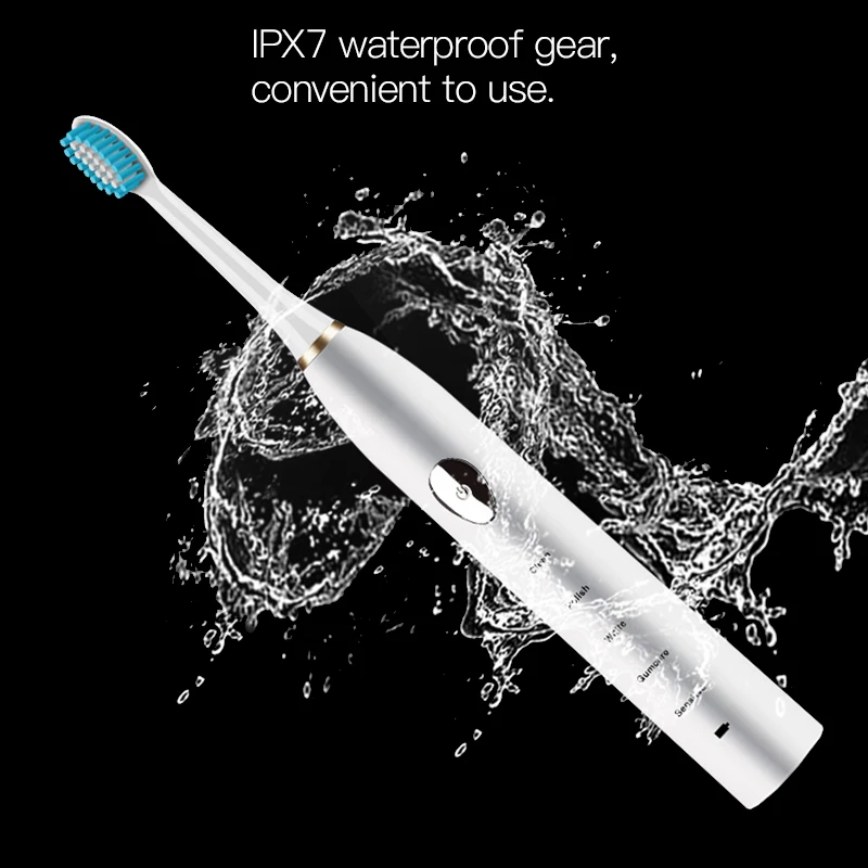 

Electric Sonic Toothbrush Sound Wave Tooth Brushes USB Charge Waterproof Rechargeable Teeth Brushes With Replacement Heads P35