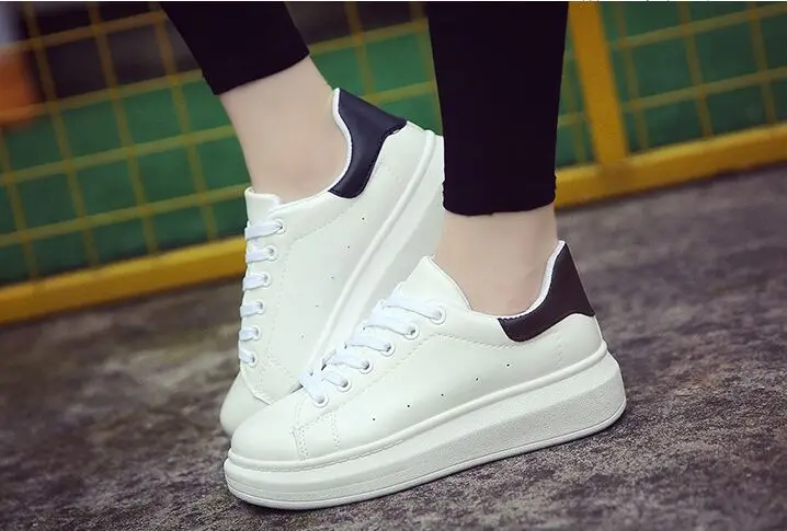

Women Sneakers 2019 walking Shoes Fashion White Sneaker Round Toe Women White Shoes Lace-Up Platform Shoes Zapatillas Mujer