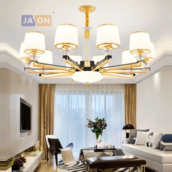 

led e14 Postmodern Iron Glass Crystal Gold Black Chandelier Lighting Lamparas De Techo Suspension Luminaire Lampen For Foyer
