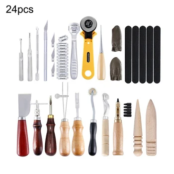 

24PCS Leather Craft Tool Leather Sewing Tools Kit Leather DIY Hand Stitching Tools for Sewing Leather Canvas