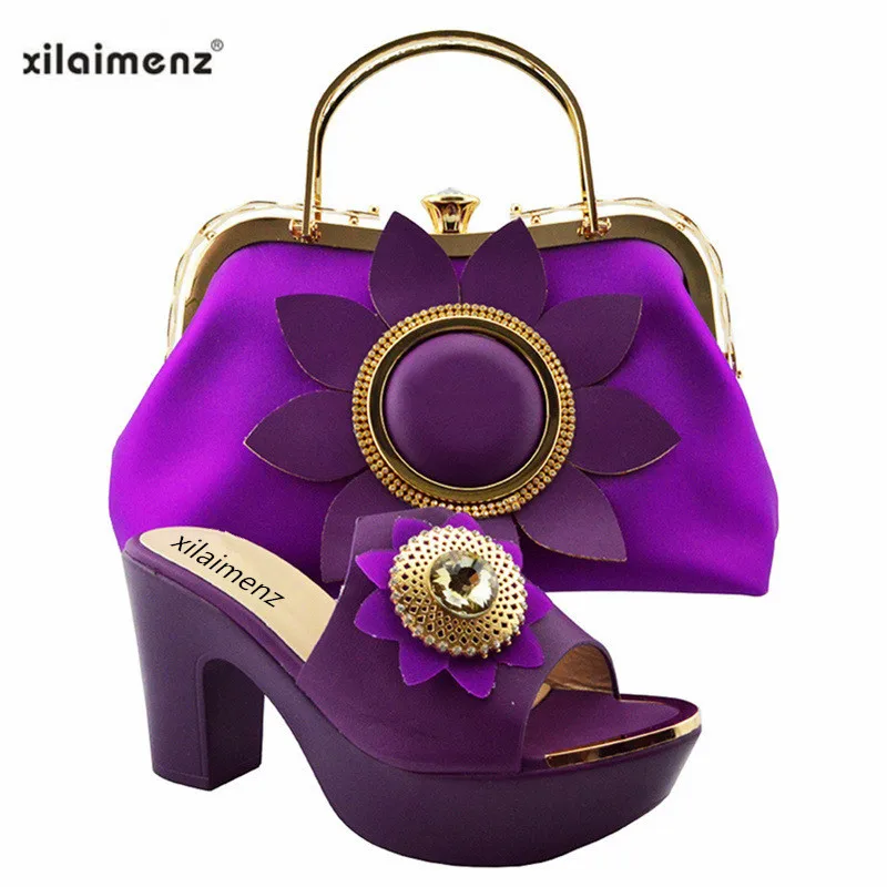 

New Shop 40% Discount 2018 New arrival Italian Matching Shoe and Bag Set Ladies Slipper Decorated with Stone Big Flower