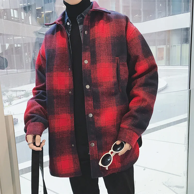 2017 Autumn Fashion New Youth Style Small Fresh And Leisure Oversize Long Sleeve Woolen Coat Plaid Shirt Quilted Windbreaker