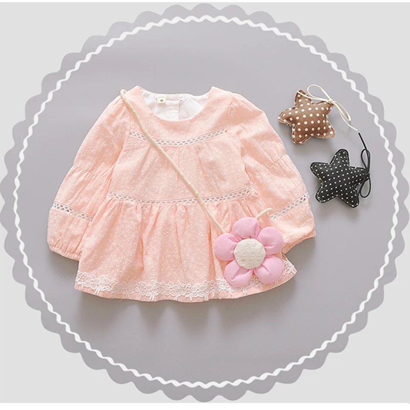 

Baby girl Dress In spring and autumn Round collar pure color broken leaf back button cake dresses for Kids Children's Dresses