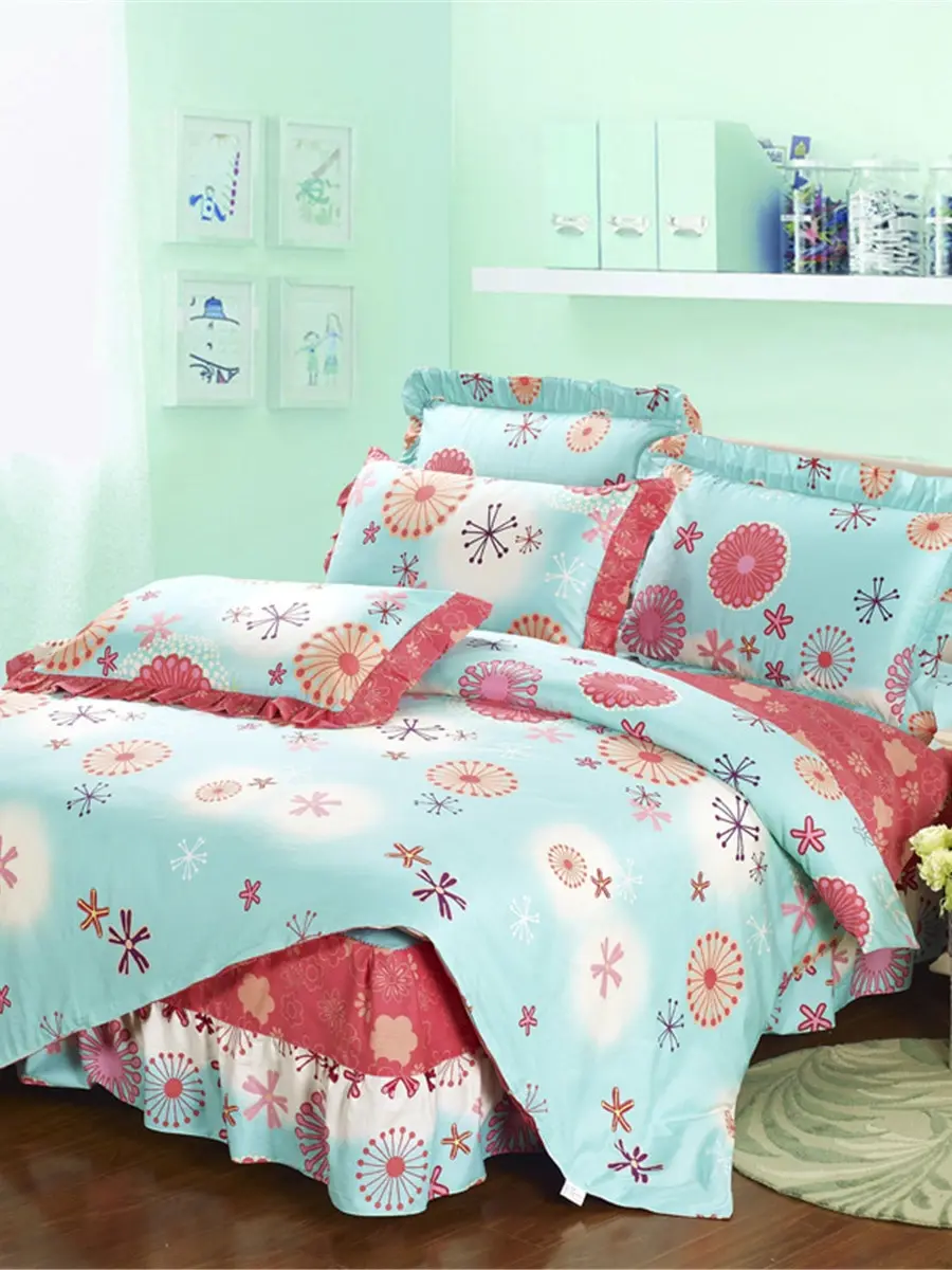 

4 Pcs Home Bed Linens Pastoral Style Sweet Skin-Friendly Bed Necessaries