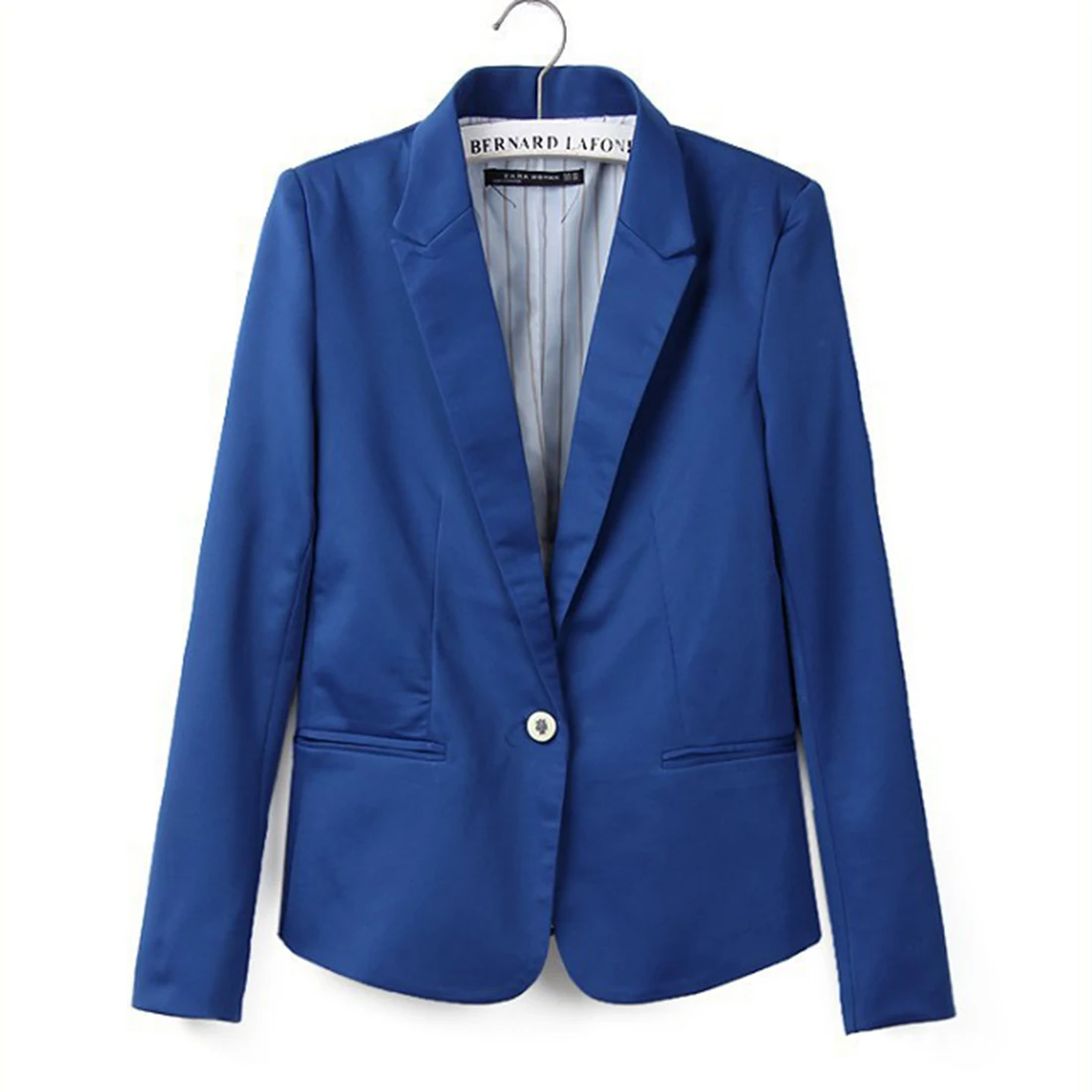 Приталенные блейзеры для женщин, весенне-осенний костюм, куртка для женщин, офисный женский костюм, одежда черного цвета, без пуговиц, деловой Блейзер, пальто - Цвет: Синий