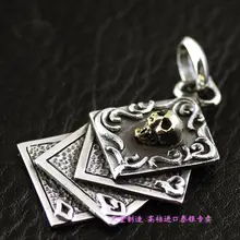 925 чистого серебра Золотой покер с черепами серебряные подвески