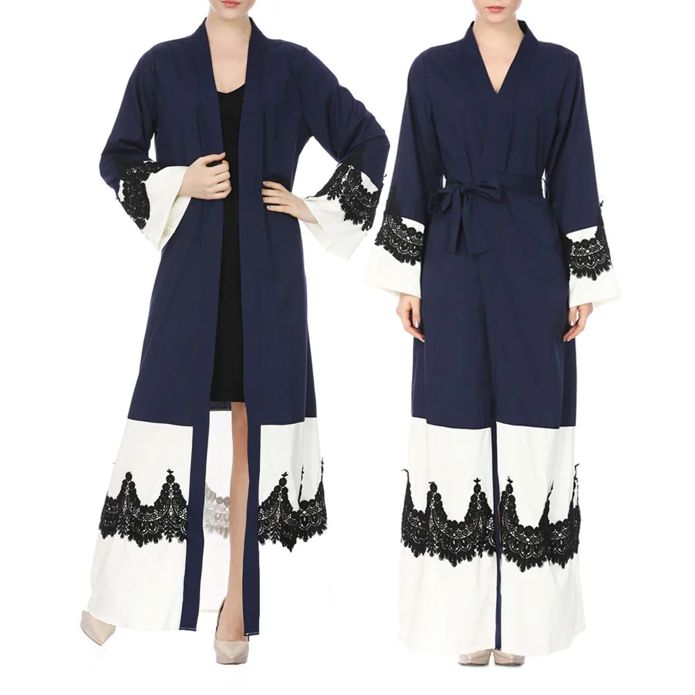 Свободные Страусиные женские мусульманские платья кимоно спереди открытый кружева jilbaw исламское платье макси свободный халат мусульманское модное платье для женщин Лето