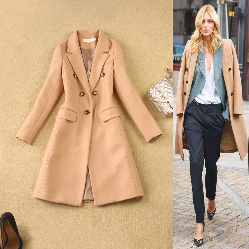 

High quality autumn and winter women new cashmere lady in the long paragraph suit collar camel classic coat coat