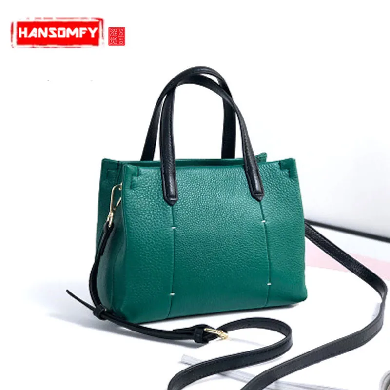 

Genuine Leather Women handbags new hit color shoulder Messenger bag female tide Joker first layer of leather mixed colors Bag