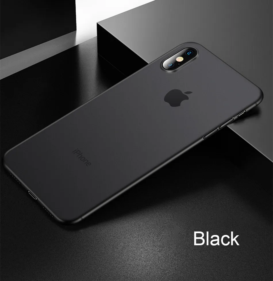 0,26 мм ультра тонкий PP противоударный чехол для iphone 7 8 6 6S PLus X XS XR Max чехол для телефона для iphone X XR XS Max Жесткий PC матовый чехол - Цвет: Black