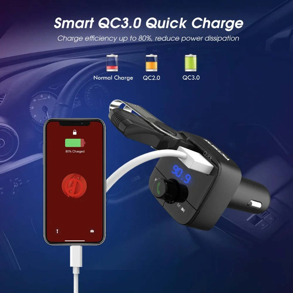 VicTsing Wireless Car Kit Hands-free Radio Transmitter Adapter Bluetooth FM Transmitter USB Car Charger Micro SD TF Music Player (5)
