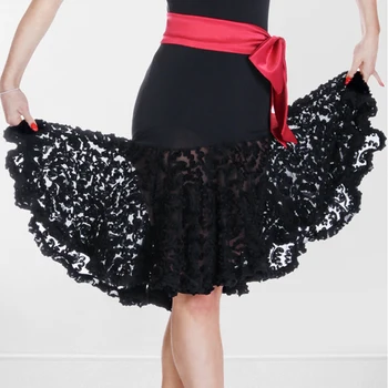

2020 New arrival Latin dance costume sexy lace flowears latin dance skirt for women latin dance competition black skirt
