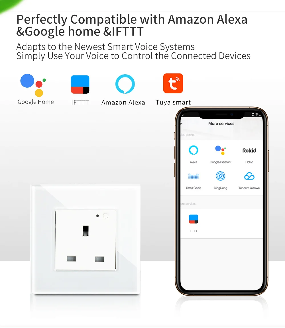 Bingoelec стеклянная панель умная розетка Wifi UK13A настенная розетка для домашней автоматизации Appicable с Amazon Echo, Google Home
