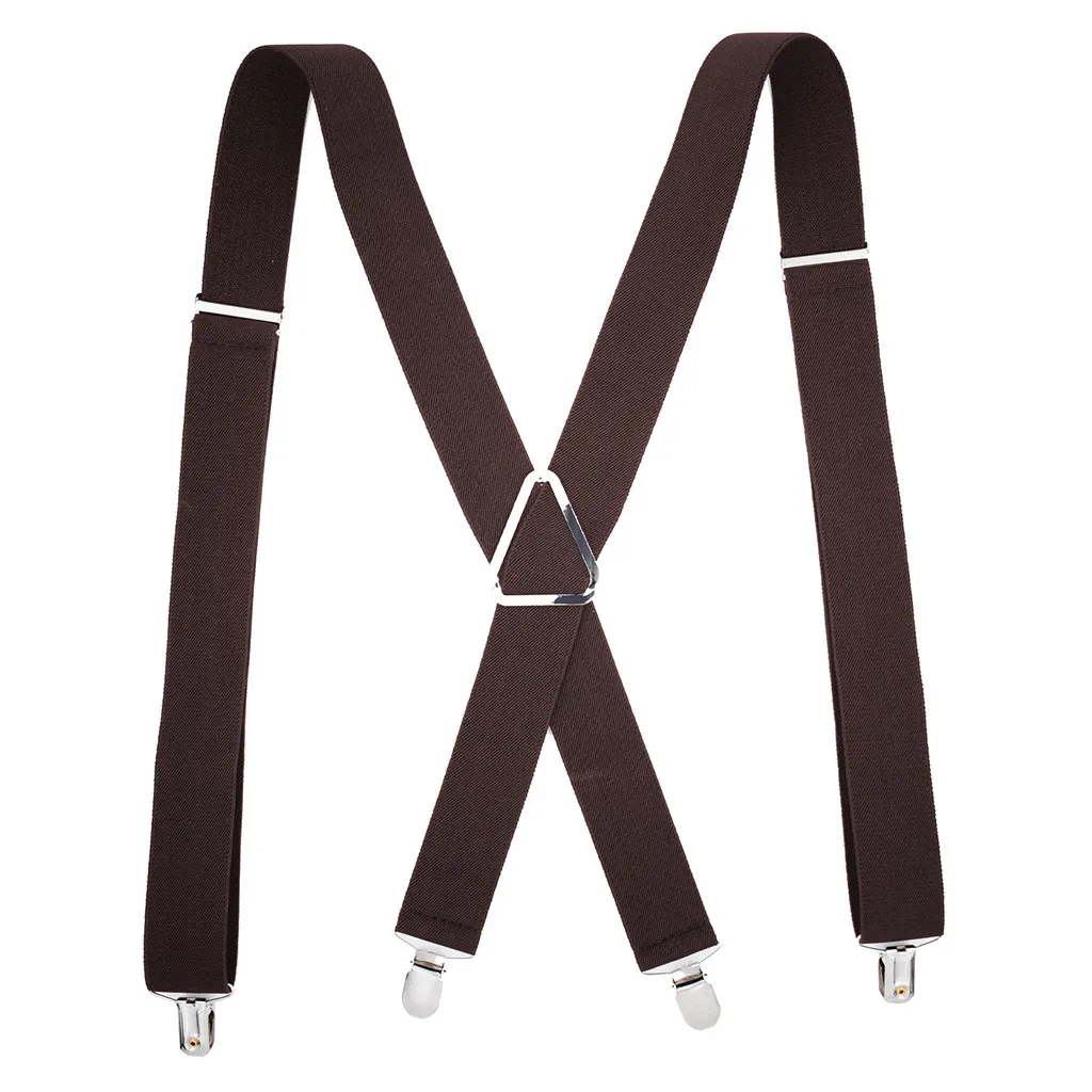 Mens Suspenders X-back 3.5cm Wide Adjustable Solid Straight Clip Suspenders Elasticity Elastic Suspender Stra New - Цвет: Coffee