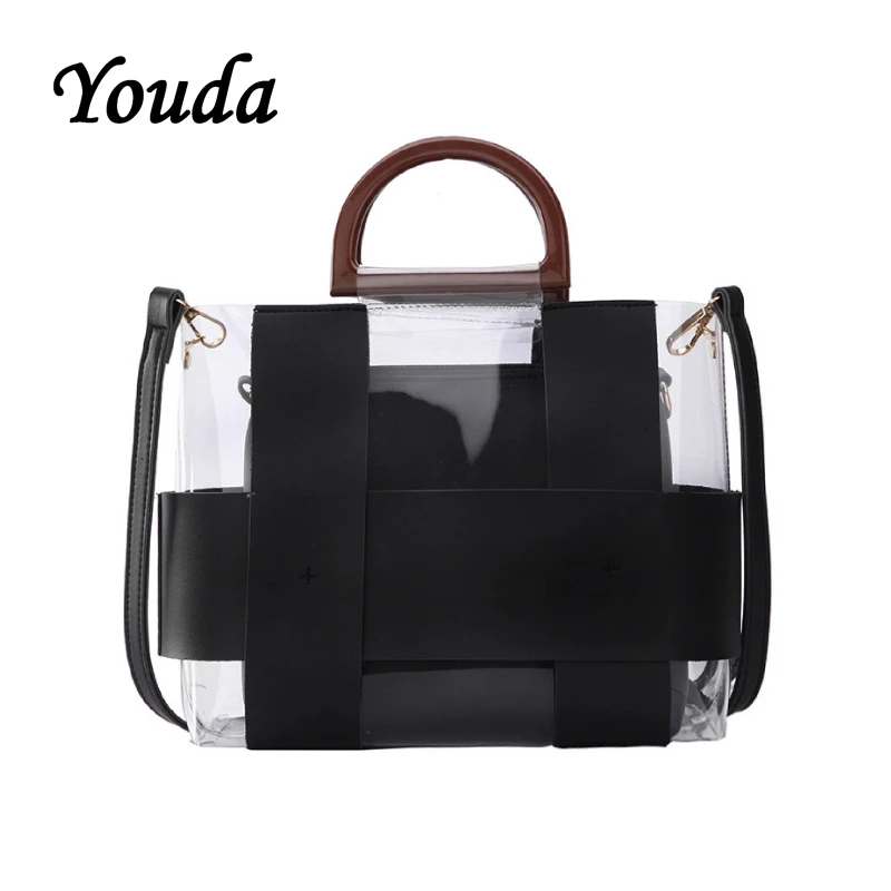

Youda 2019 New PVC Material Transparent Composite Shoulder Bag Fashion Ladies' Solid Color Messenger Bags Large Capacity Handbag