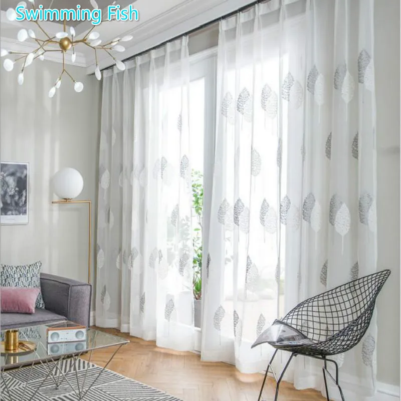 

Euro Embroidery Leaves Window Sheer Curtains Living Room Bedroom Voile Tulle Curtain Home Decorative Balcony Blind Fabric