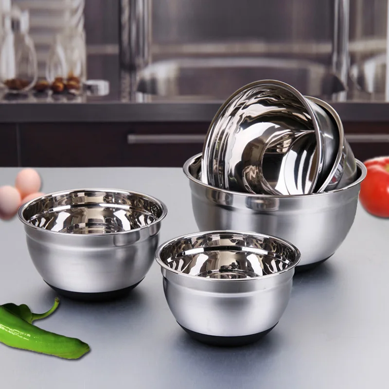 

Thicken Stainless Steel Silicone Bottom Kitchen Utensil Prevent Splash Egg Beating Pan/Mixing Bowl/Kneading Basin Tools