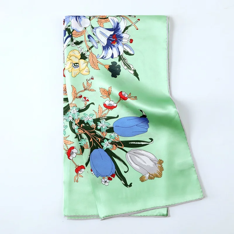 

Blossom Floral Print 100% Soft Satin Silk Scarf Wraps Foulard Women Quality Charming Large Square Silk Scarf Shawl 88x88cm