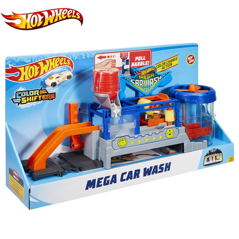 Игровой Набор HOT WHEELS Car Track City Mega для мытья автомобиля с разъемом под давлением и мини-игрушечной машиной FTB66 Hotwheels забавная игрушка