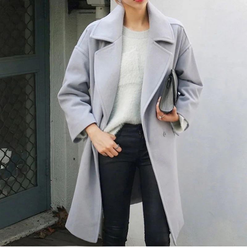 

2019 New Korean version Long woolen coat Female Large size Spring autumn Solid color Woolen coat woman cc202