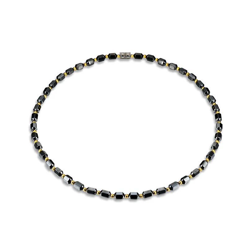 

Men Women Black Hematite Necklace Magnet Gold Beads Magnetic Therapy Care Necklaces Jewelry Gift M8694
