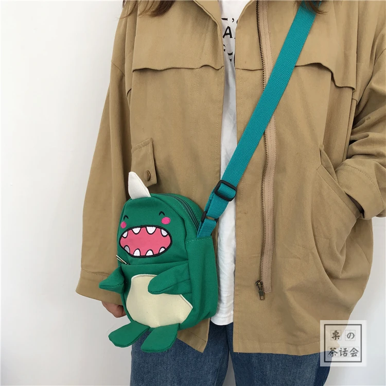 Детская забавная холщовая зеленая маленькая сумка с монстрами, японская мягкая Студенческая сумка на одно плечо в стиле Харадзюку, женская сумка-мессенджер
