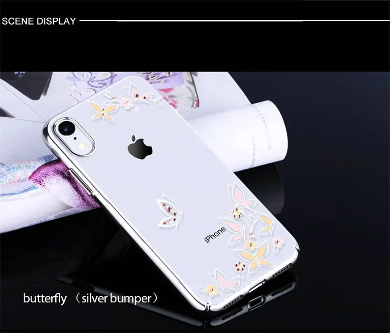 KINGXBAR Luxury Diamond Case for iPhone XR Case Flower Pattern Plating Plastic Hard Coque for iPhone XR Cover Crystal Swarovki   (13)