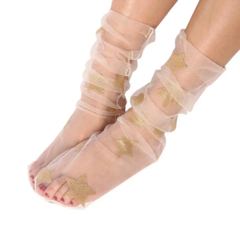 Женские модные блестящие звезды Мягкие сетчатые Носки Прозрачные эластичные прозрачные носки