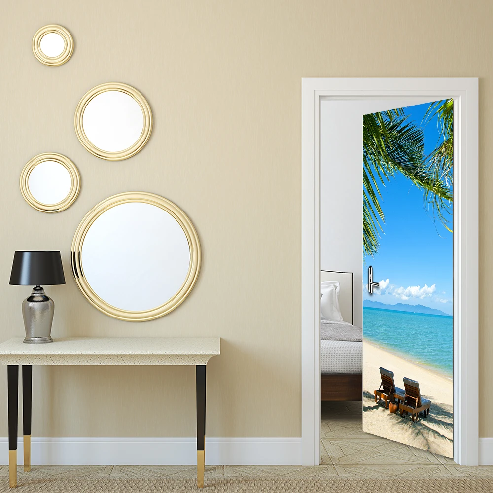 Горячая 3D настенная палка пляжная дверь наклейка водостойкие обои самоклеящиеся художественные наклейки для гостиной спальни украшения